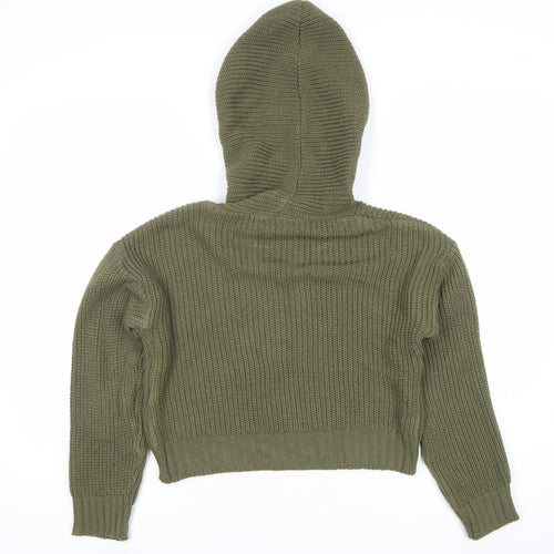Select Womens Green Hooded Chunky Knit Pullover Jumper Size S