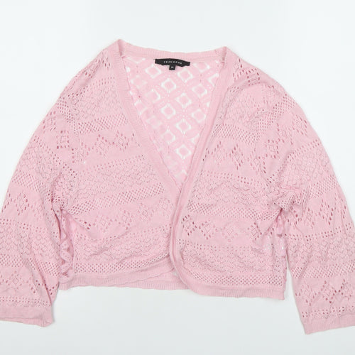 Peacocks Womens Pink Cropped Knit Blouse Size 14 V-Neck Long Sleeve