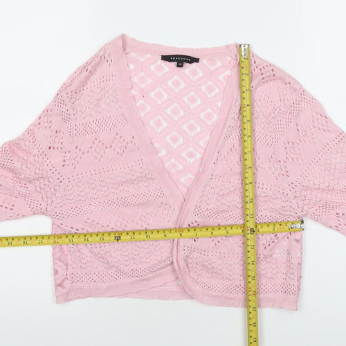 Peacocks Womens Pink Cropped Knit Blouse Size 14 V-Neck Long Sleeve