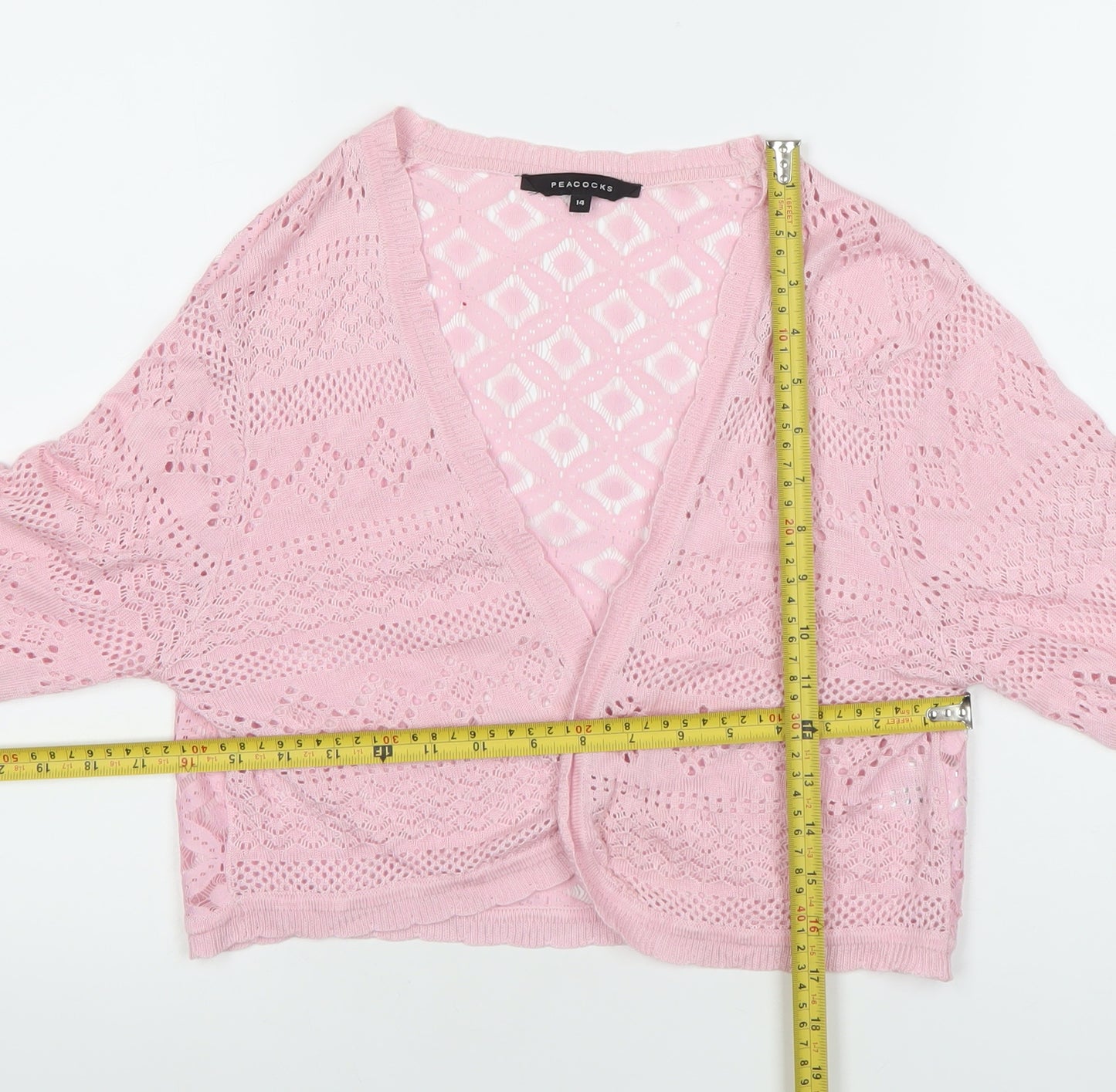 Peacocks Womens Pink Cropped Knit Blouse Size 14 V-Neck Long Sleeve