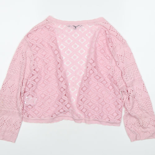 Peacocks Womens Pink Cropped Knit Blouse Size 14 V-Neck Long Sleeve