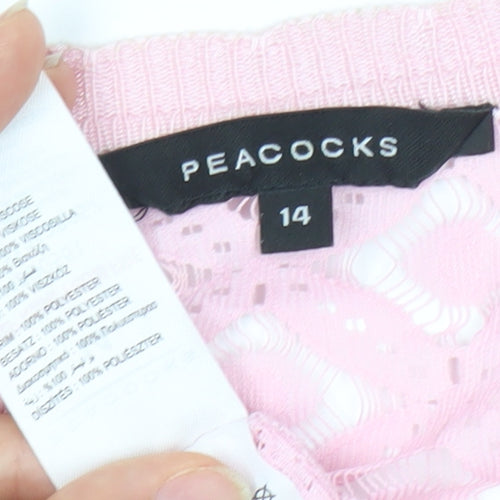 Peacocks Womens Pink Cropped Knit Blouse Size 14 V-Neck Long Sleeve