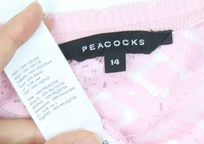 Peacocks Womens Pink Cropped Knit Blouse Size 14 V-Neck Long Sleeve