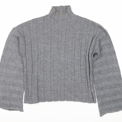 Missguided Women's Grey Wool Blend Ribbed Pullover Jumper Size 8