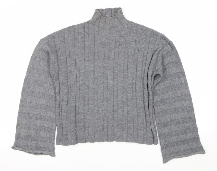 Missguided Women's Grey Wool Blend Ribbed Pullover Jumper Size 8