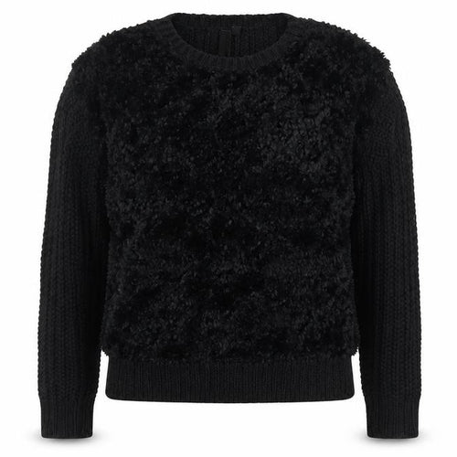 Topshop Womens Black Faux Fur Front Chunky Knit Pullover Jumper Size 8