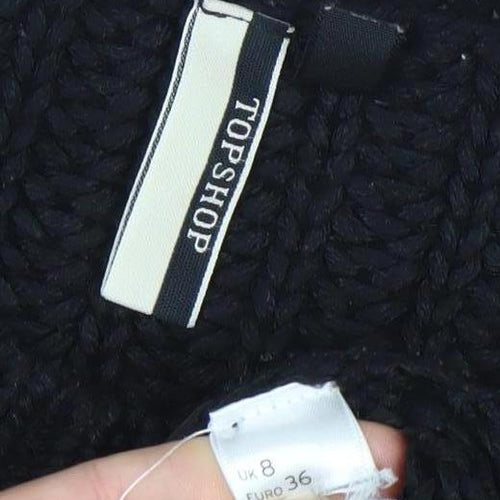 Topshop Womens Black Faux Fur Front Chunky Knit Pullover Jumper Size 8