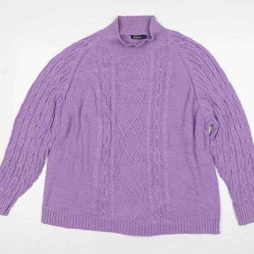Boohoo Womens Purple XL Cable-Knit Mock Neck Jumper