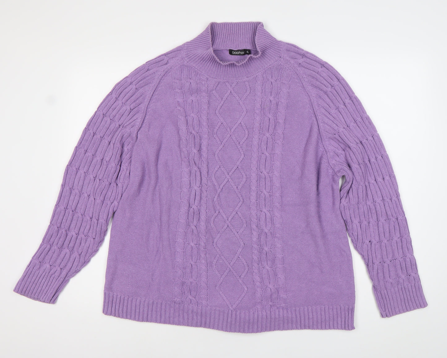 Boohoo Womens Purple XL Cable-Knit Mock Neck Jumper