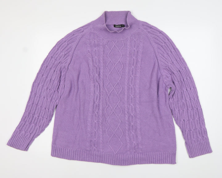 Boohoo Womens Purple XL Cable-Knit Mock Neck Jumper