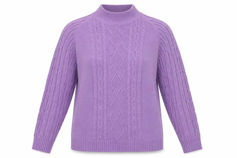Boohoo Womens Purple XL Cable-Knit Mock Neck Jumper