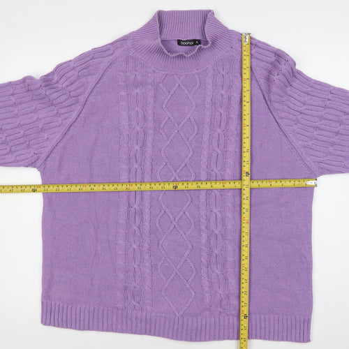 Boohoo Womens Purple XL Cable-Knit Mock Neck Jumper