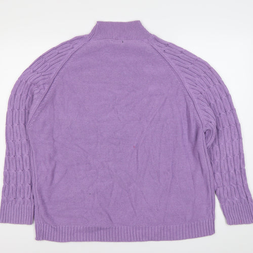 Boohoo Womens Purple XL Cable-Knit Mock Neck Jumper