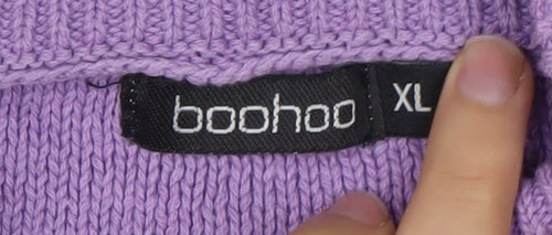 Boohoo Womens Purple XL Cable-Knit Mock Neck Jumper