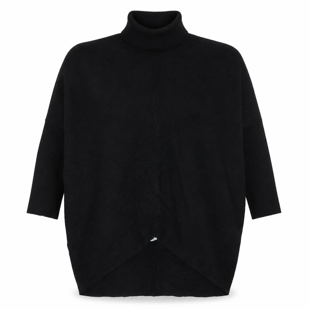 Front view of Blue Vanilla Women’s Black Roll Neck Tunic Jumper One Size
