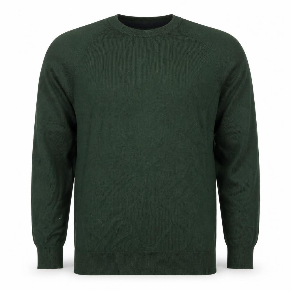 Front view of Won Hundred men’s green wool blend crew neck jumper s