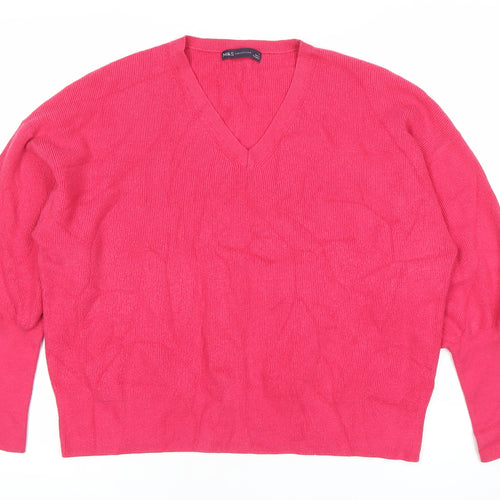 Marks and Spencer Women Pink V-Neck Pullover Jumper Size L Knitwear