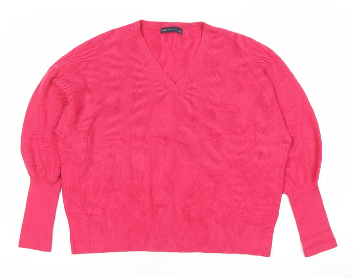 Marks and Spencer Women Pink V-Neck Pullover Jumper Size L Knitwear