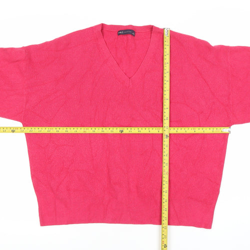 Marks and Spencer Women Pink V-Neck Pullover Jumper Size L Knitwear