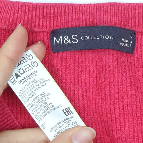 Marks and Spencer Women Pink V-Neck Pullover Jumper Size L Knitwear