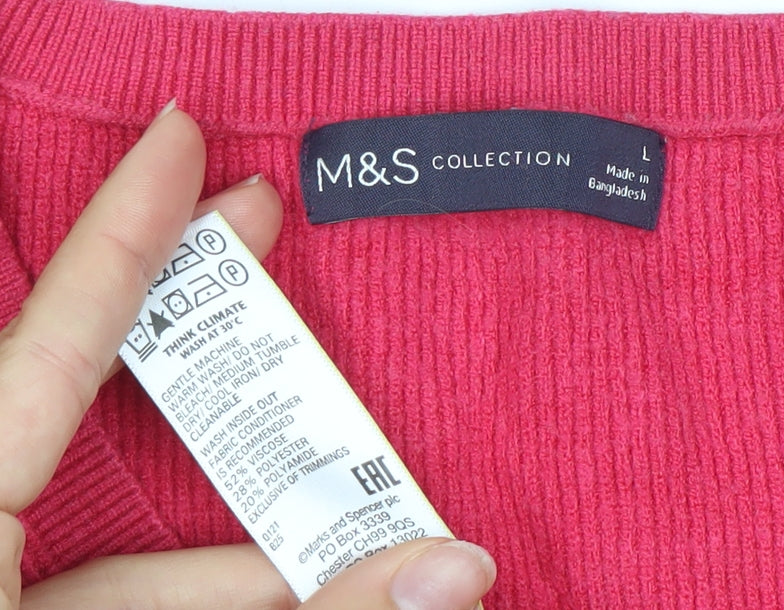 Marks and Spencer Women Pink V-Neck Pullover Jumper Size L Knitwear