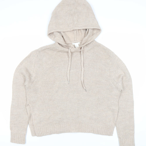 H&M Women’s Beige Hooded Knit Pullover Jumper XS Relaxed Fit