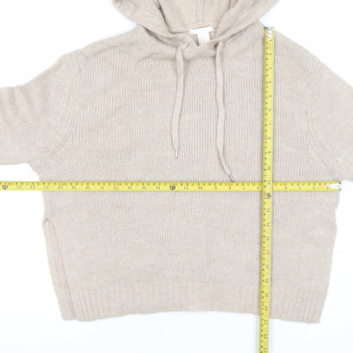 H&M Women’s Beige Hooded Knit Pullover Jumper XS Relaxed Fit