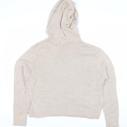 H&M Women’s Beige Hooded Knit Pullover Jumper XS Relaxed Fit