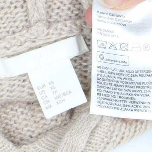 H&M Women’s Beige Hooded Knit Pullover Jumper XS Relaxed Fit