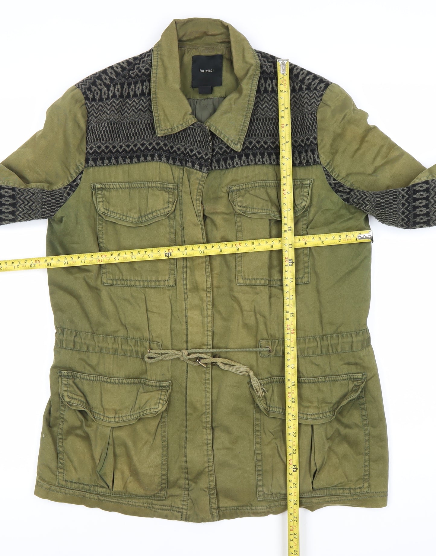 Forever 21 Women’s Green Military Jacket Size 12 Cotton Blend