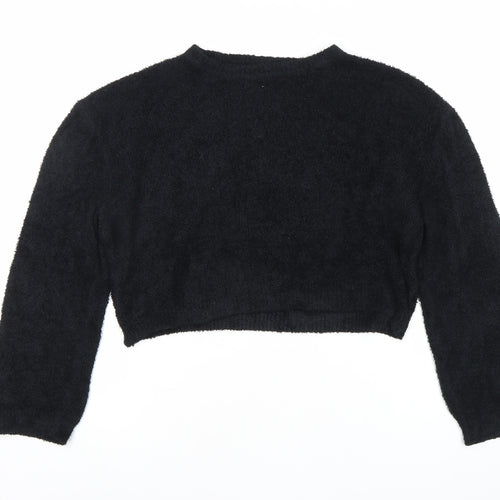 Pull&Bear Womens Black Crew Neck Long Sleeve Pullover Jumper Size 8