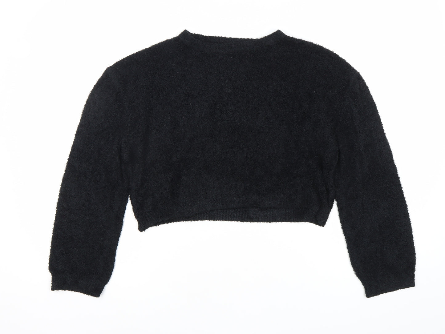 Pull&Bear Womens Black Crew Neck Long Sleeve Pullover Jumper Size 8