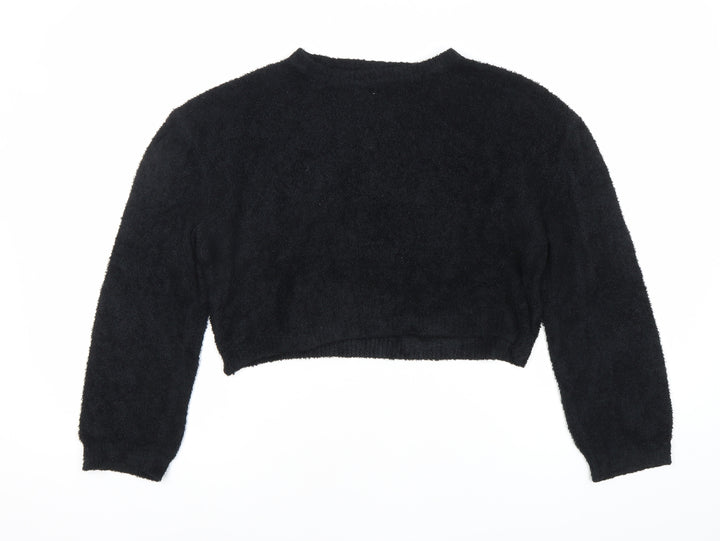Pull&Bear Womens Black Crew Neck Long Sleeve Pullover Jumper Size 8