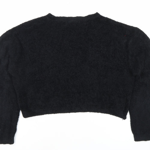 Pull&Bear Womens Black Crew Neck Long Sleeve Pullover Jumper Size 8