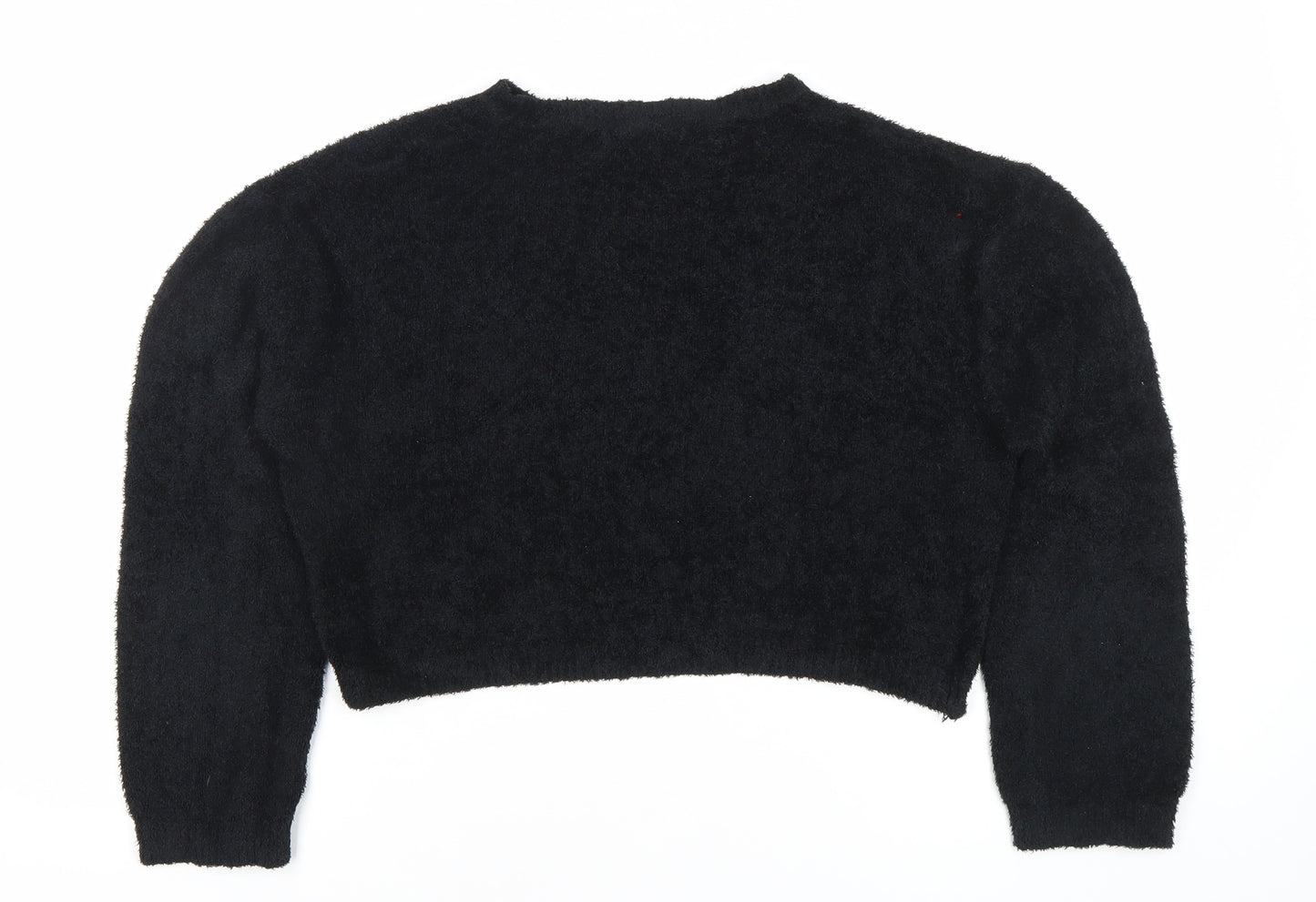 Pull&Bear Womens Black Crew Neck Long Sleeve Pullover Jumper Size 8
