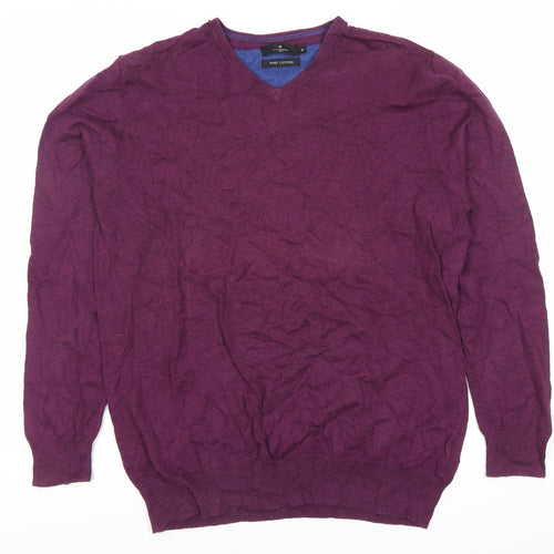 Jeff Banks Men's Purple Cotton V-Neck Pullover Jumper Size M