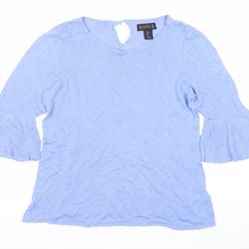 Nanette Lepore Womens Blue Linen Blend Bell Sleeve Blouse L