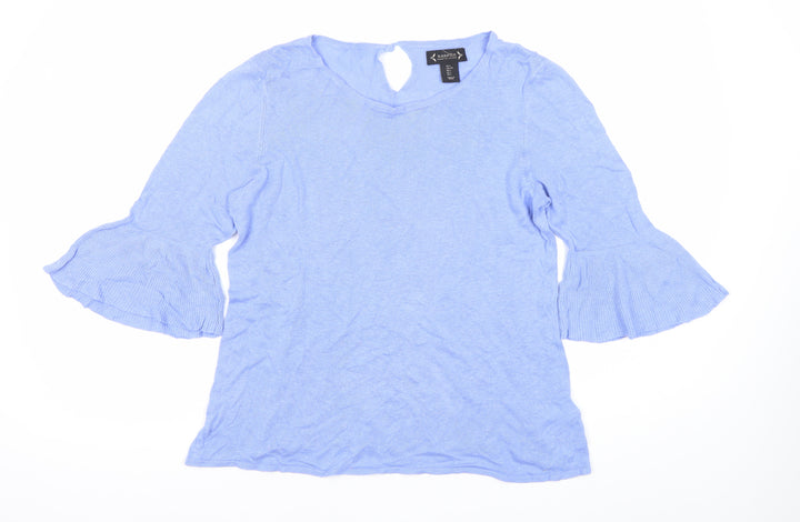Nanette Lepore Womens Blue Linen Blend Bell Sleeve Blouse L