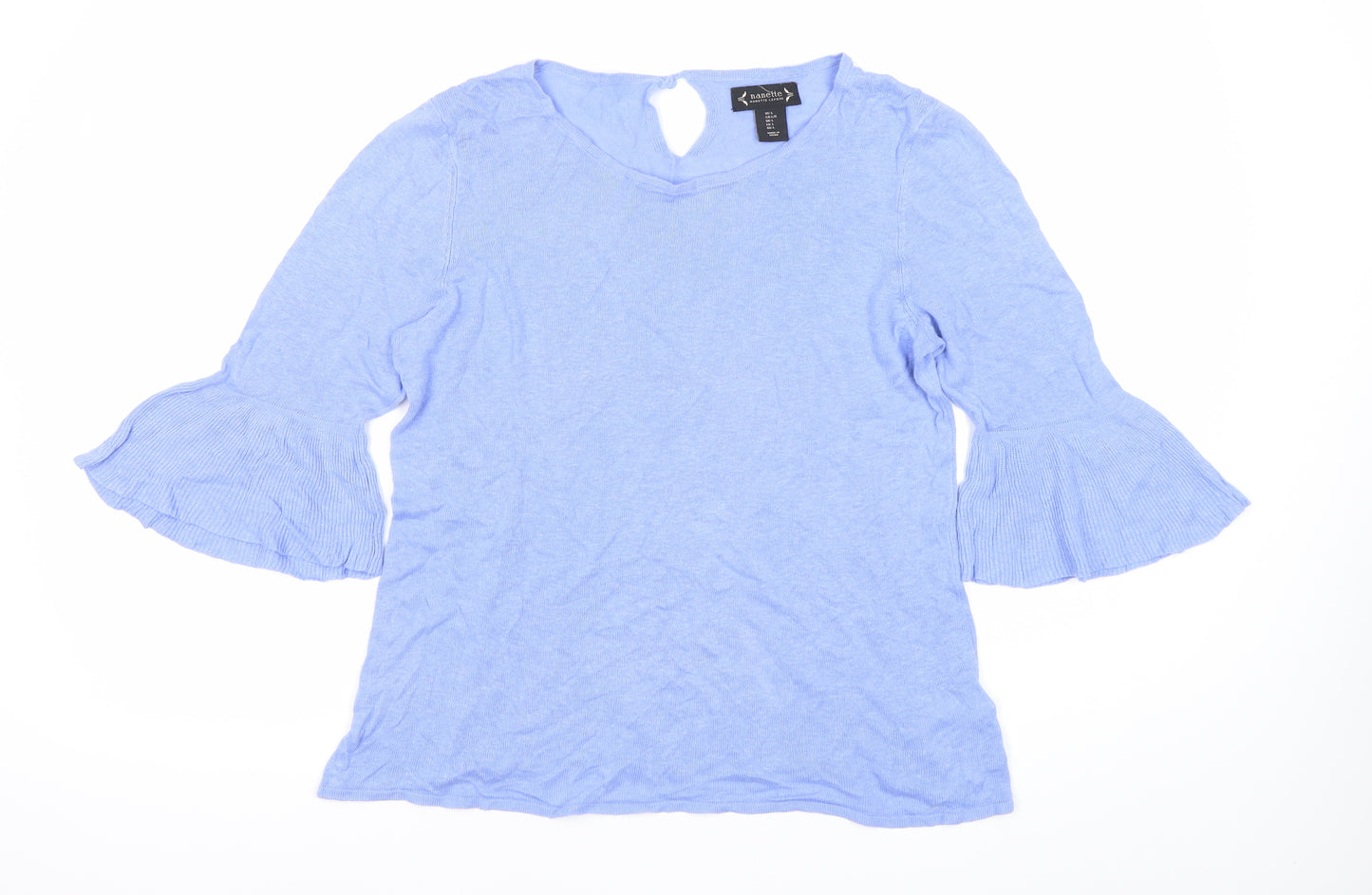 Nanette Lepore Womens Blue Linen Blend Bell Sleeve Blouse L