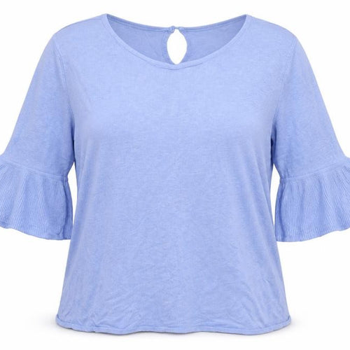 Nanette Lepore Womens Blue Linen Blend Bell Sleeve Blouse L