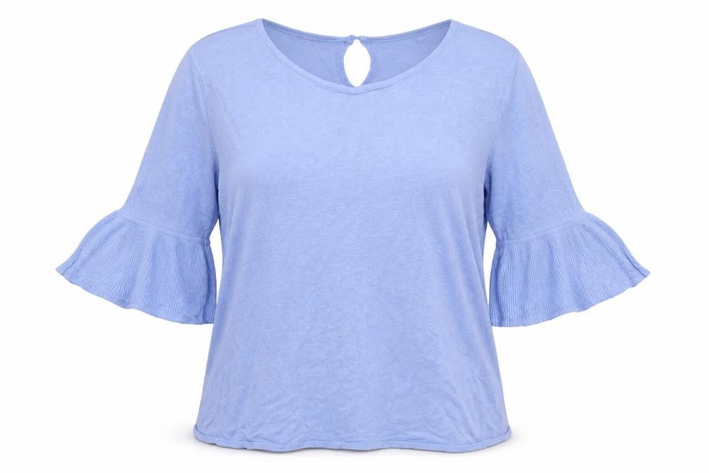 Nanette Lepore Womens Blue Linen Blend Bell Sleeve Blouse L
