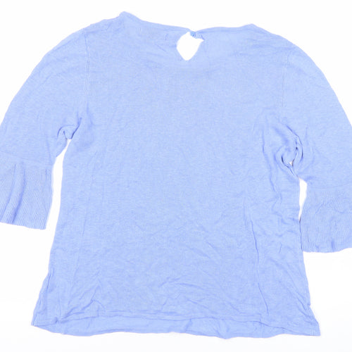 Nanette Lepore Womens Blue Linen Blend Bell Sleeve Blouse L