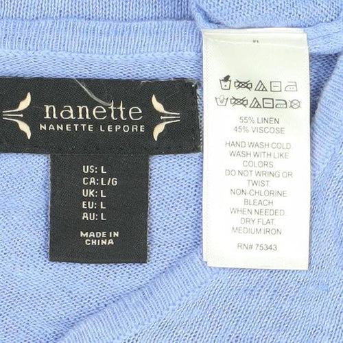 Nanette Lepore Womens Blue Linen Blend Bell Sleeve Blouse L