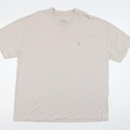 AllSaints Men's Beige Crew Neck Cotton T-Shirt Size M