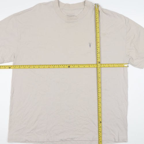 AllSaints Men's Beige Crew Neck Cotton T-Shirt Size M