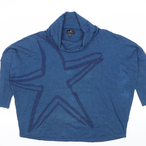 Marble Womens Blue Cotton Cowl Neck Star Jumper Size L