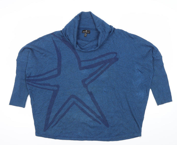 Marble Womens Blue Cotton Cowl Neck Star Jumper Size L