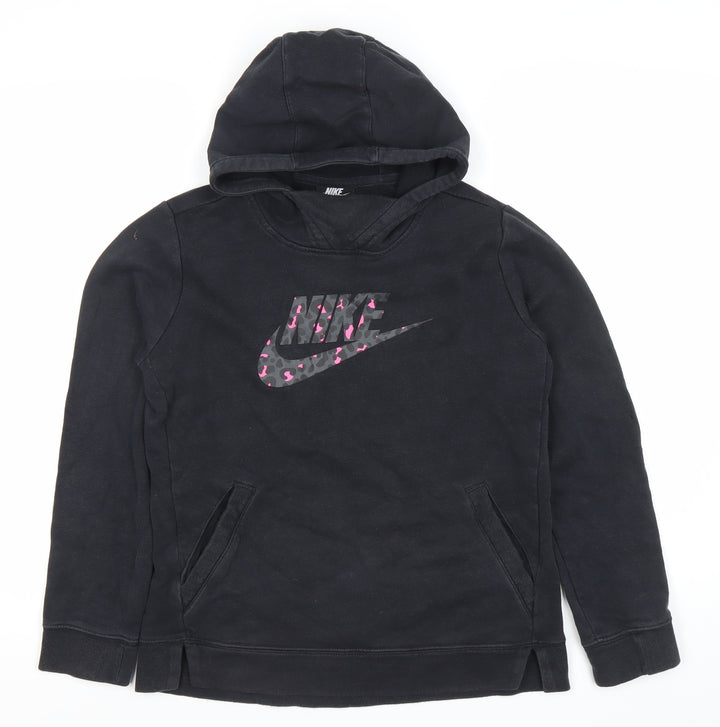 Nike Girls Black Pullover Hoodie XL 14-15 Years Logo Fleece Sweatshirt