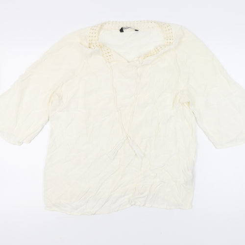LC Waikiki Women’s Ivory Tunic Blouse Size 14 3/4 Sleeve Viscose