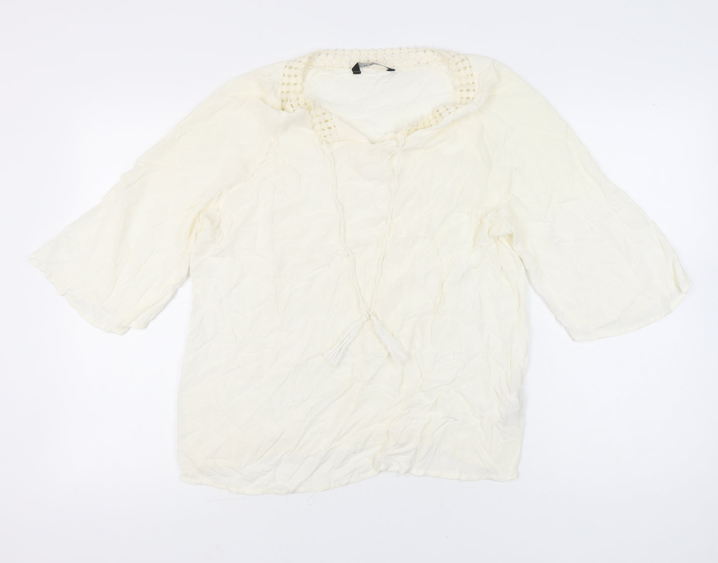 LC Waikiki Women’s Ivory Tunic Blouse Size 14 3/4 Sleeve Viscose